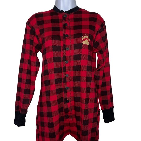 Lazy One Flap Jack Pajamas Womens S Bear Cheeks Holiday Christmas Buffalo Check - Picture 2 of 11
